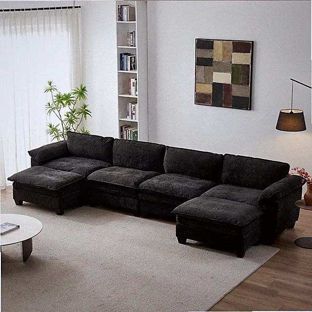 4-Seater Sectional Sofa U-Shaped Modular Couch with 2 Ottomans Removable Covers
