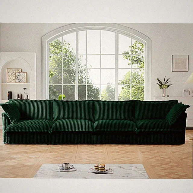 4 Seater Sofa with Removable Corduroy Cover, Deep Couch, Green