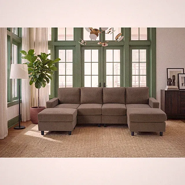 4 Seater U-Shaped Sectional Sofa Couch Double Chaise Ottoman Living Room