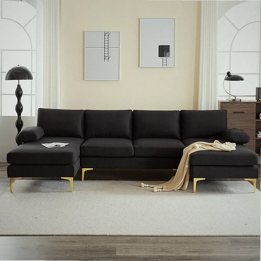 4 Seats Modern Two Chaise Sectional Sofa Set U Shape Living Room