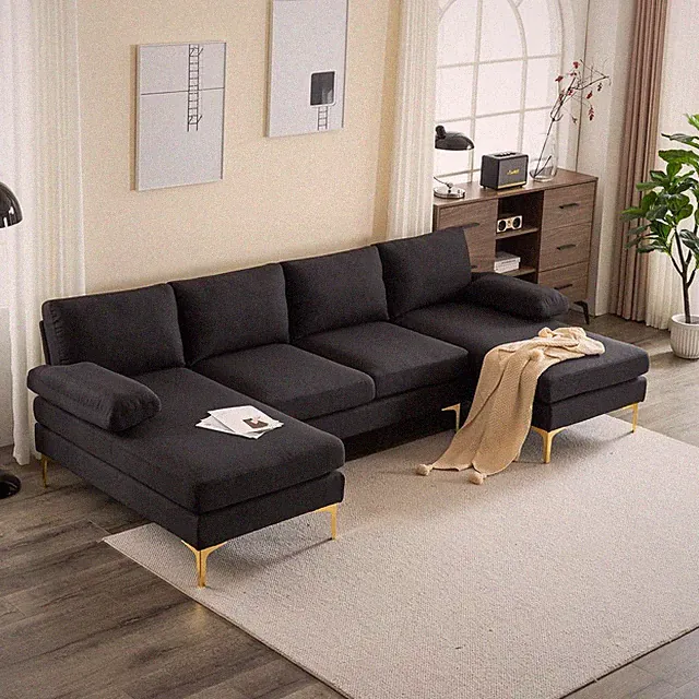 4 Seats Sectional Sofa with 2 Chaise Nordic U Shape Couch Modern 3 Color