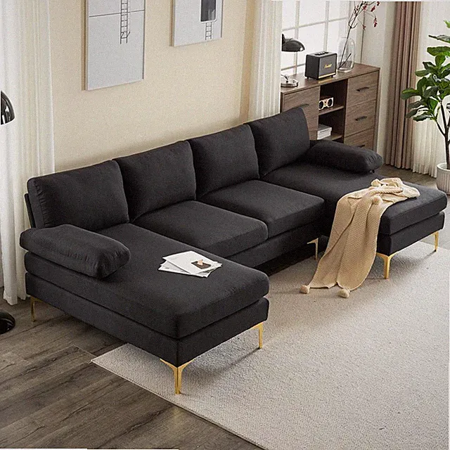 4 Seats Sectional Sofa with 2 Chaise U Shape Couch Modern Heavy Duty