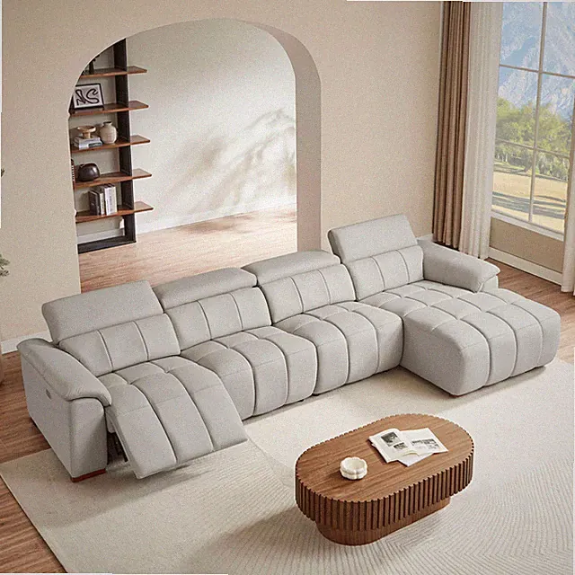 4 Seats Wall-Hugger Reclining Sofa Modern Electric Control Genuine Leather L S