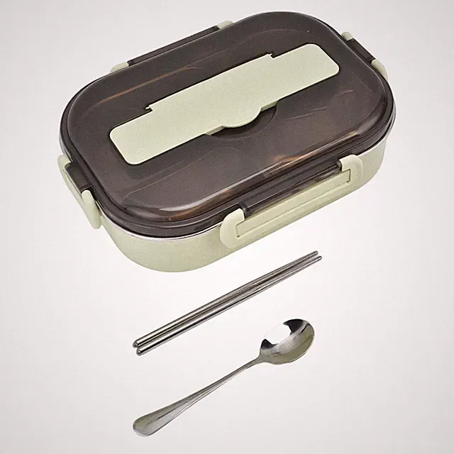 4-Section Stainless Steel & Plastic Food Container with Utensils for Adults