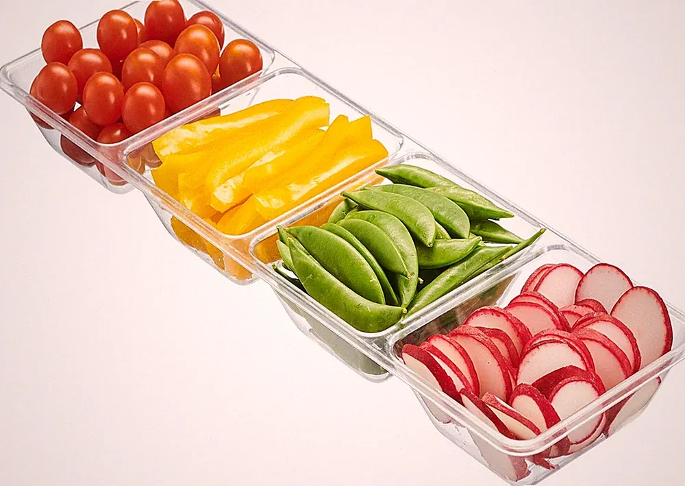 4 Sectional Rectangle Plastic Disposable Serving Tray/Platter 5 X 16 Clear Pa...