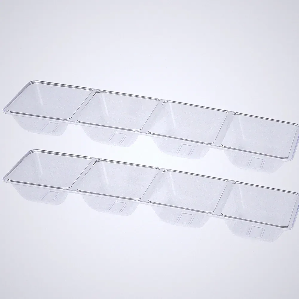 4 Sectional Rectangle Plastic Disposable Serving TrayPlatter 5 X 16 Clear Pack