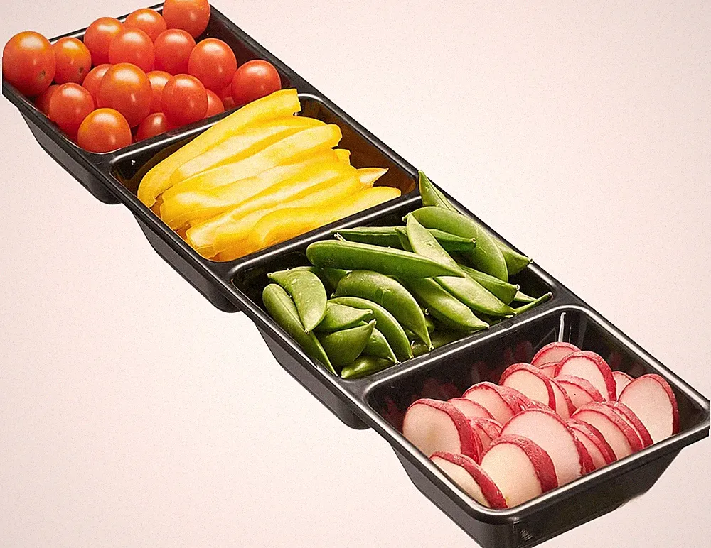 4 Sectional Rectangle Plastic Serving Tray/Platter (4, Black)