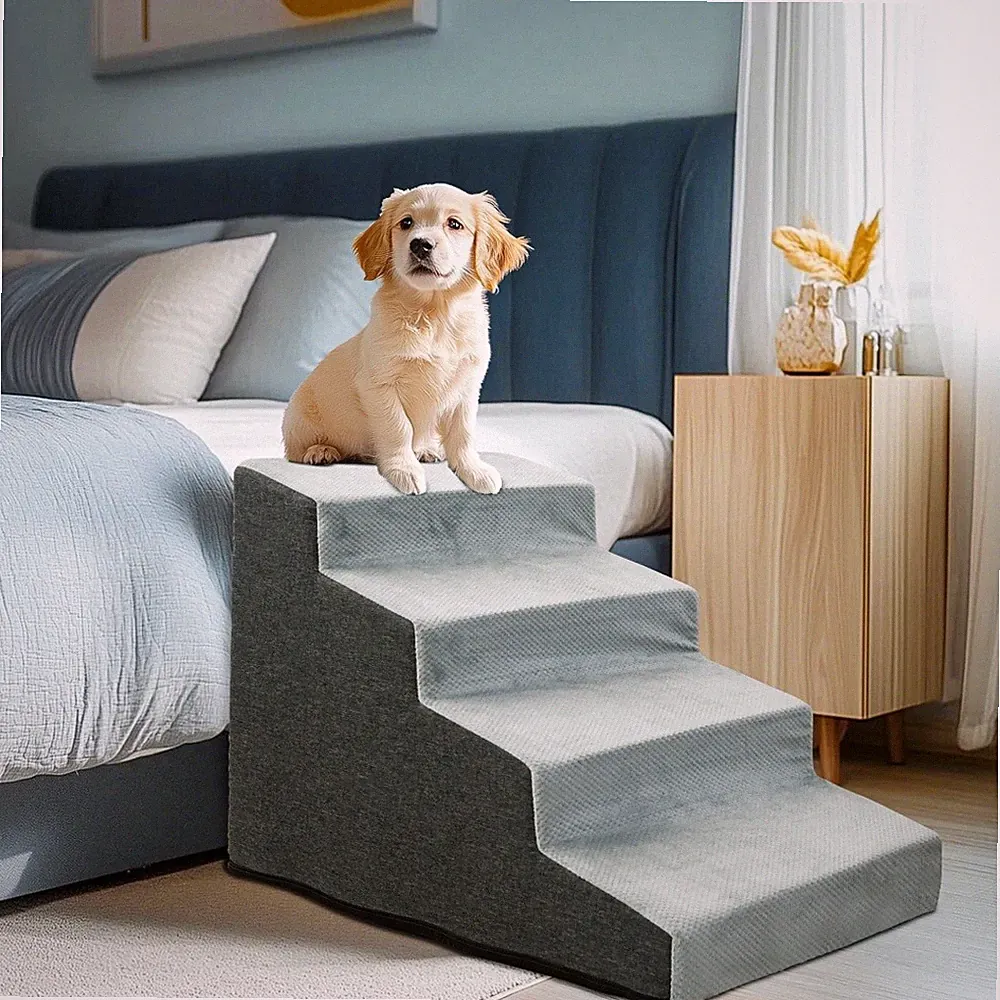 4-Tier Foam Dog Ramp Non-Slip Dog Steps Soft Pet Stairs Ladder for High Sofa Bed