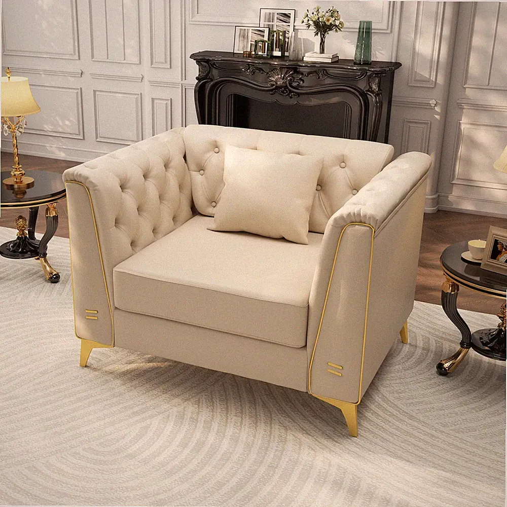 40.1" Light Luxury 1-Seater Modular Chesterfield Sofa,Faux Leather Couch w/Handm