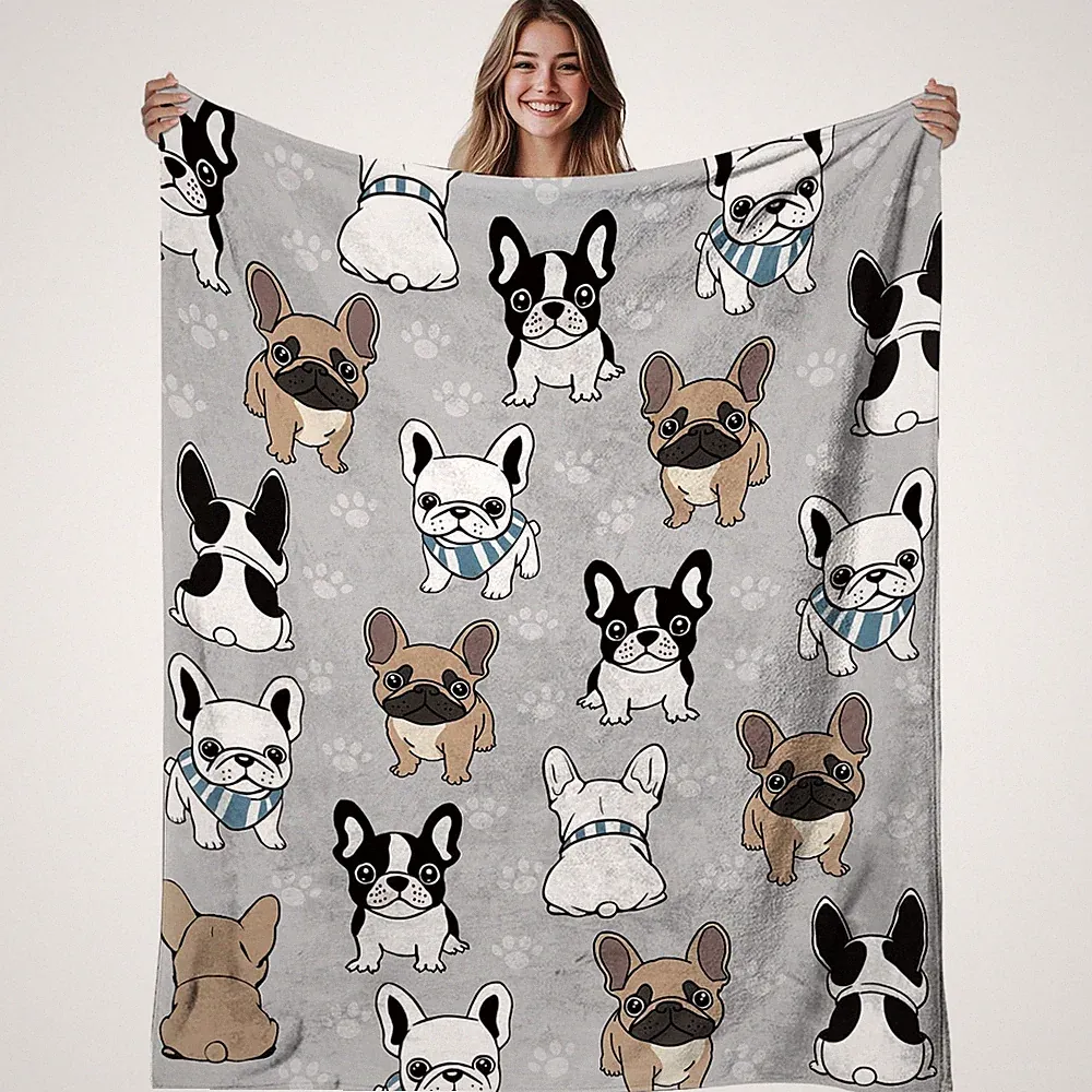 40x50 Inch French Bulldog Throw Blanket Flannel Fleece Plush Dog Sofa Bed