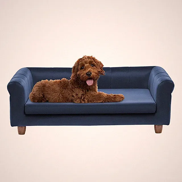 42-in. Elegant Navy Faux-Velvet Rectangular Dog Sofa for Medium and Large Dogs