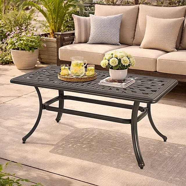 42" Outdoor Cast Aluminum Coffee Table All Weather Patio Center Table for Garden
