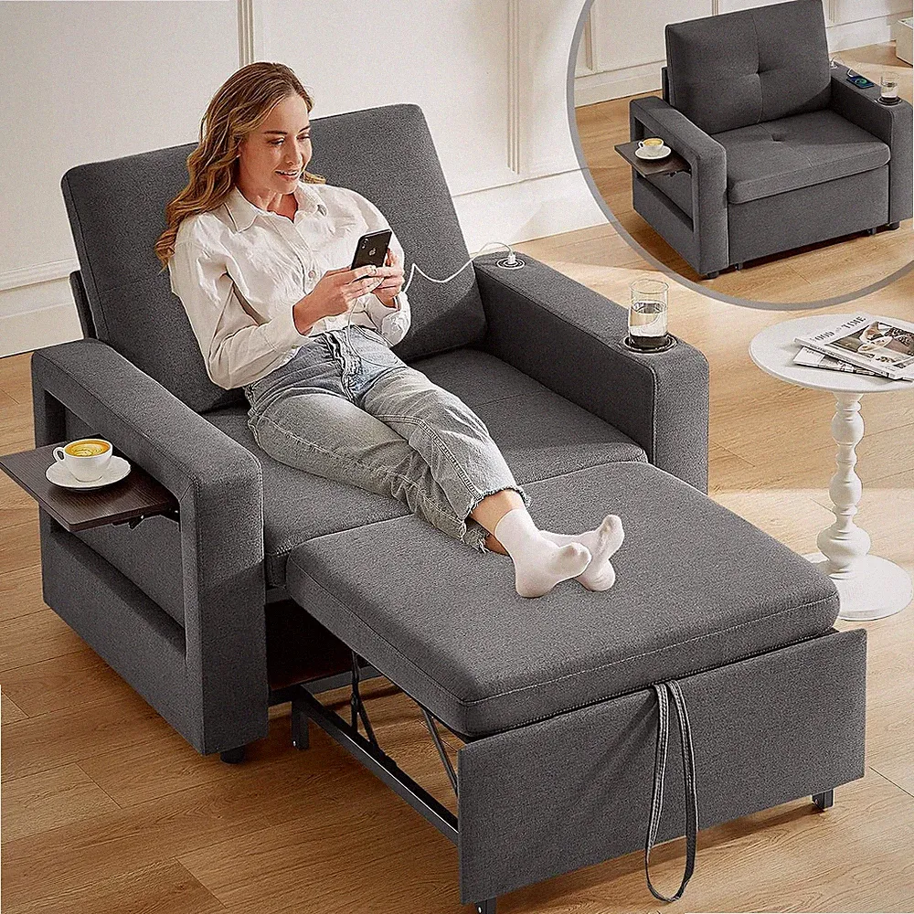 42." Sleeper Chair Bed, -In- Convertible Reclining Sofa Chair with Pull Out Couc