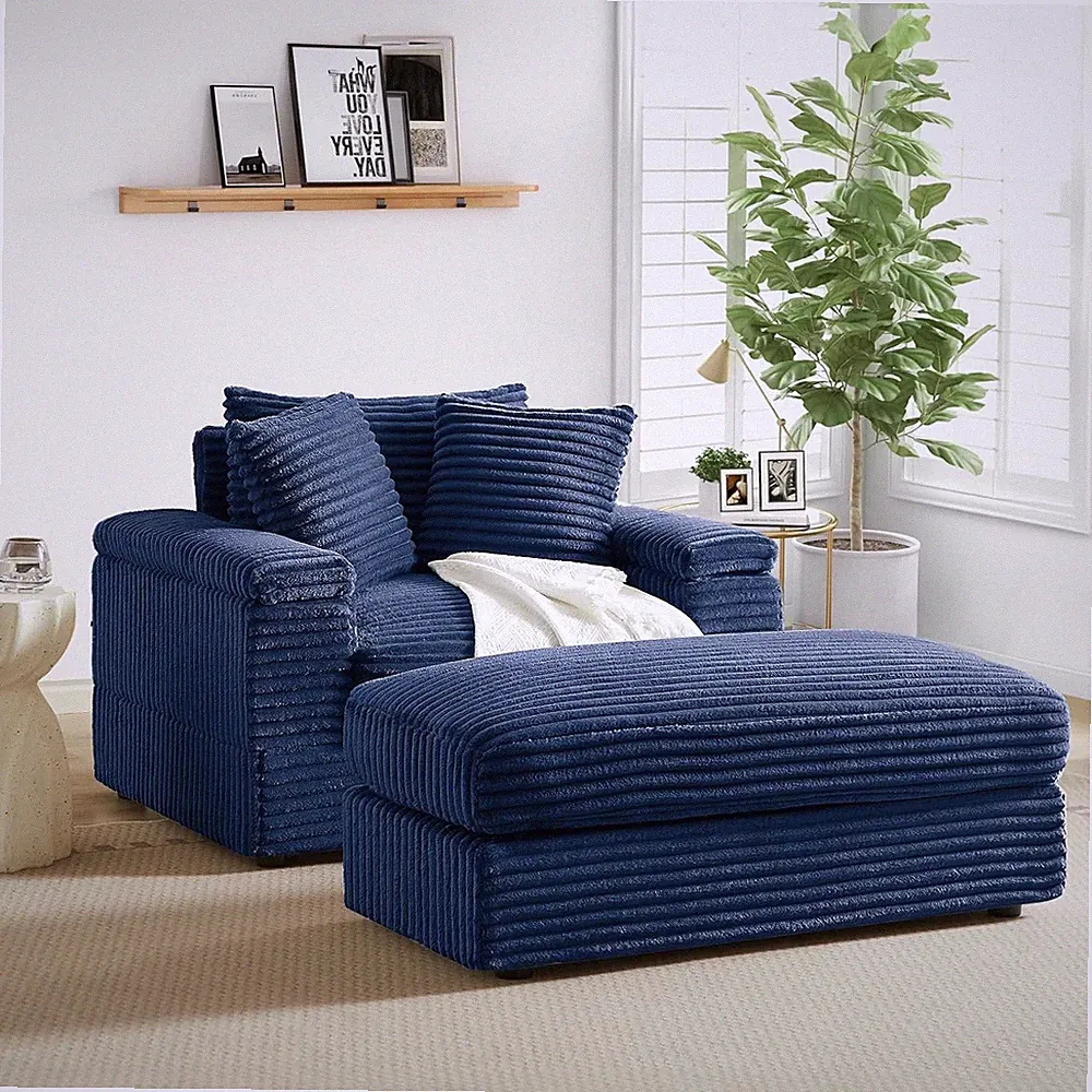 43.3'' Single Sofa Chair with Moveable Ottoman Corduroy Sectional Cloud Couch