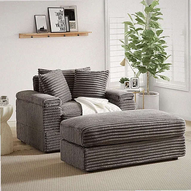 43.3'' Single Sofa Chair with Moveable Ottoman Corduroy Sectional Cloud Couch
