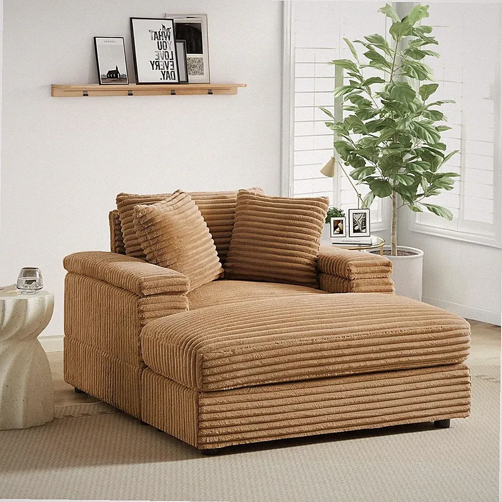 43.3'' Single Sofa Chair with Moveable Ottoman Corduroy Sectional Cloud Couch