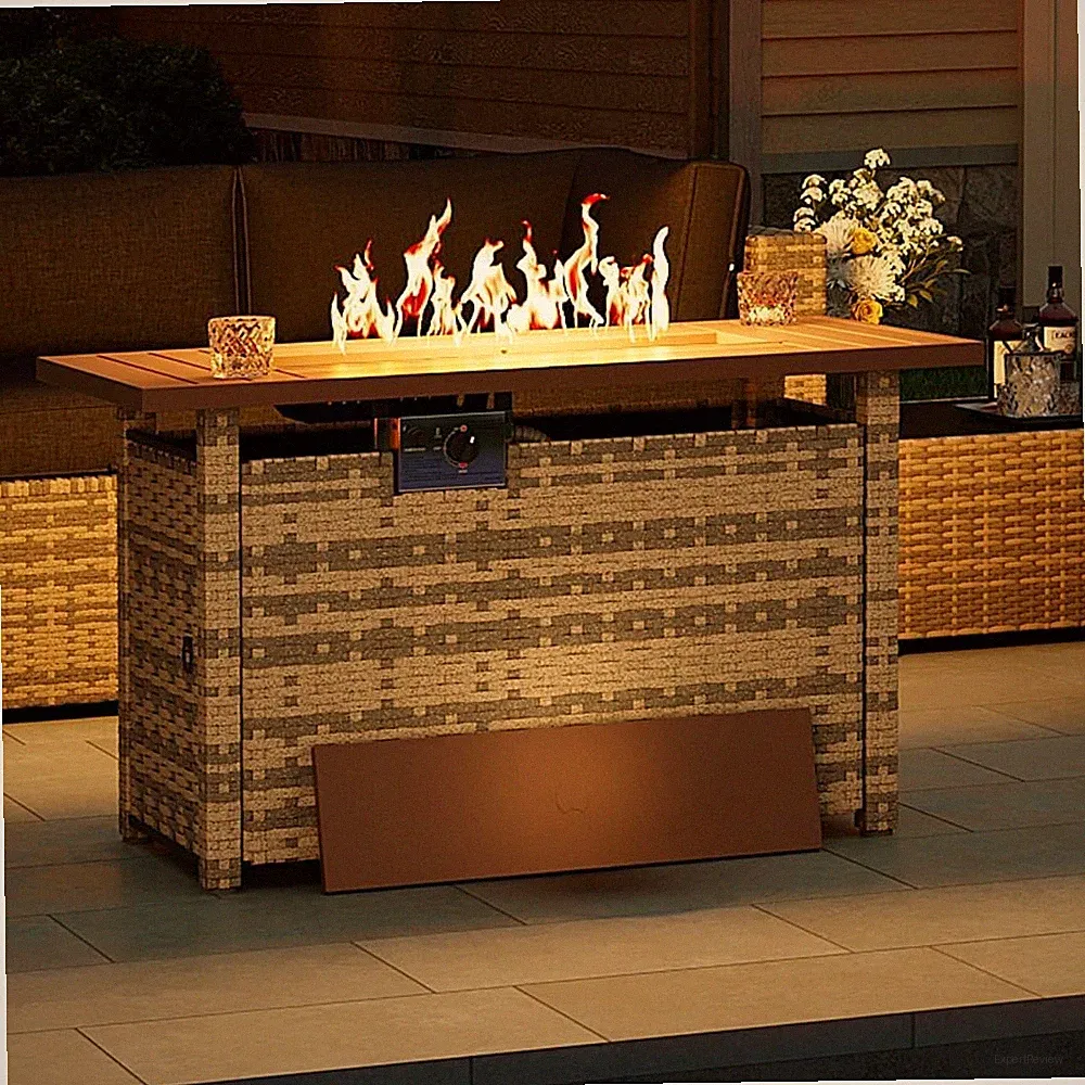 44'' Outdoor Patio Furniture with Fire Pit Table 50000 BTU Wicker Gas Fire Pits