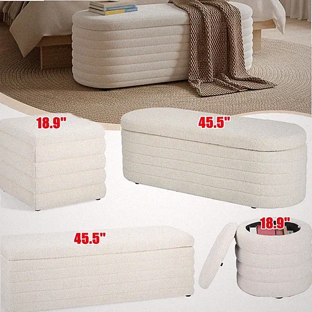 45.5" Upholstered Storage Ottoman Bench Fabric End of Bed Stool Entryway Sofa US
