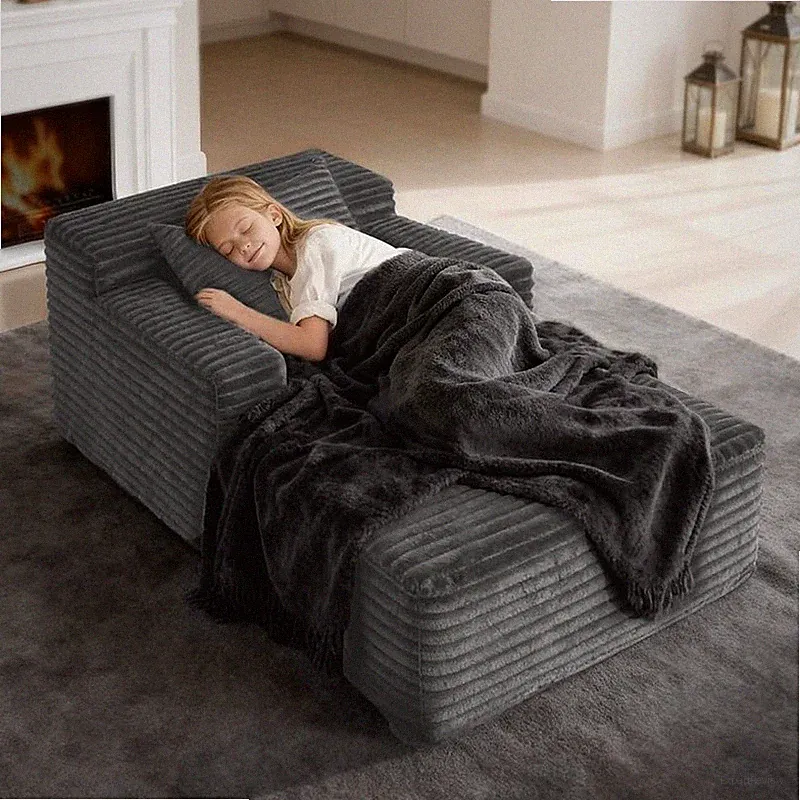 45'' Chaise Lounge Chair Corduroy Upholstered Boneless Sofa Bed Living Room