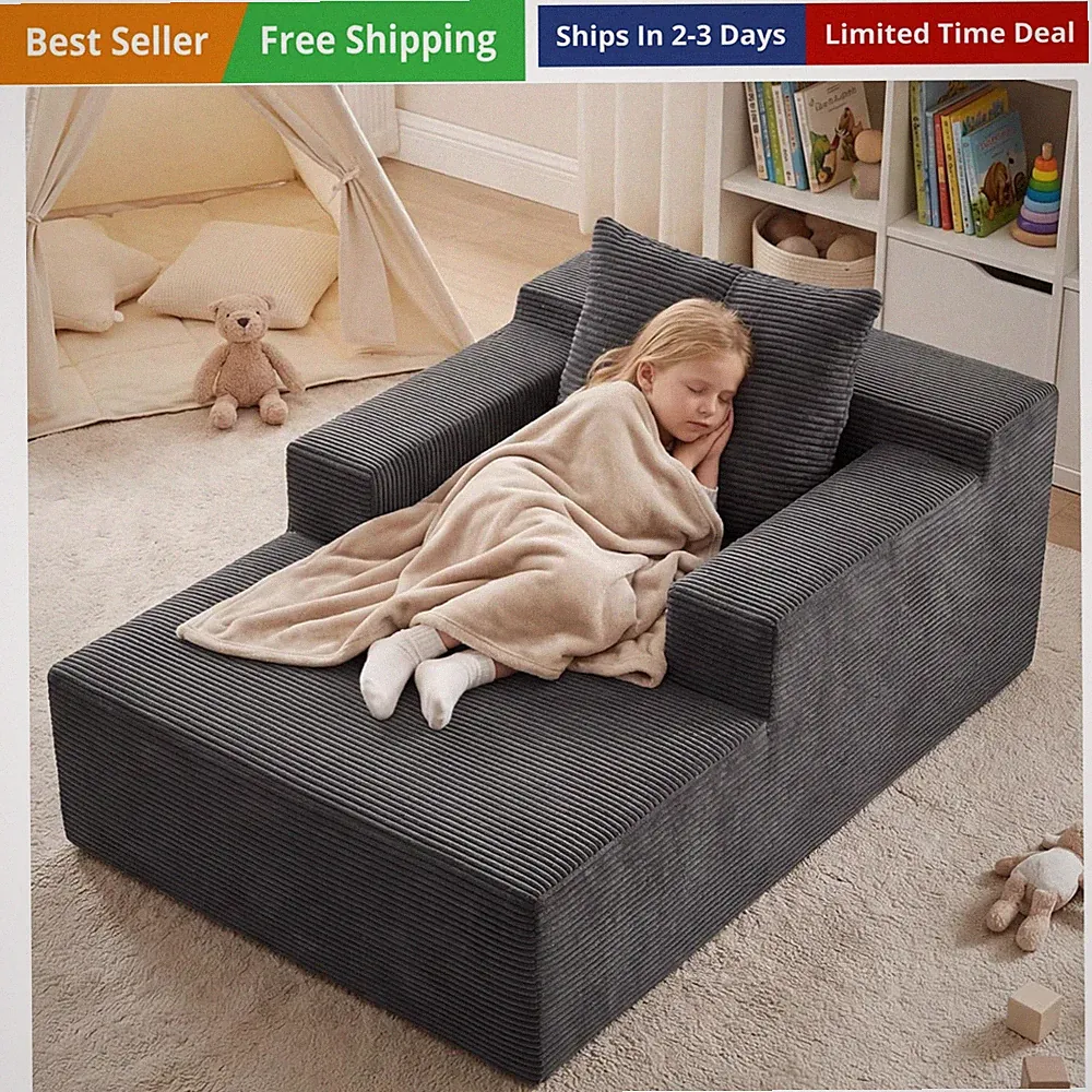 45'' Chaise Lounge Chair Indoor, Corduroy Boneless Sofa Bed, Deep Seat Sleepe...