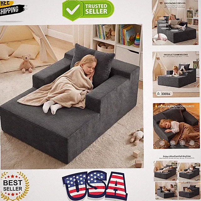 45'' Chaise Lounge Chair Indoor, Corduroy Boneless Sofa Bed, Deep Seat Sleepe...
