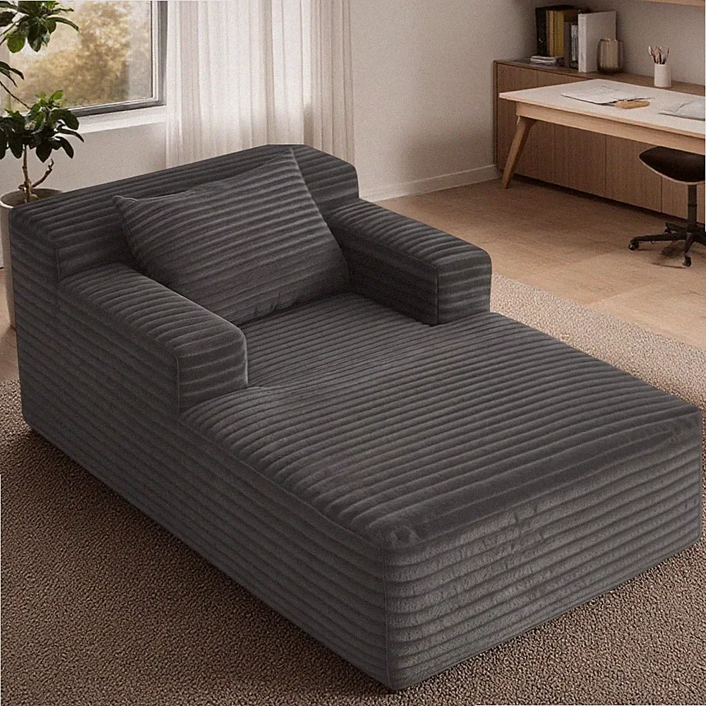 45" Mini Boneless Chaise Lounge Chair, Corduroy Upholstered Sofa Bed, Deep Seat