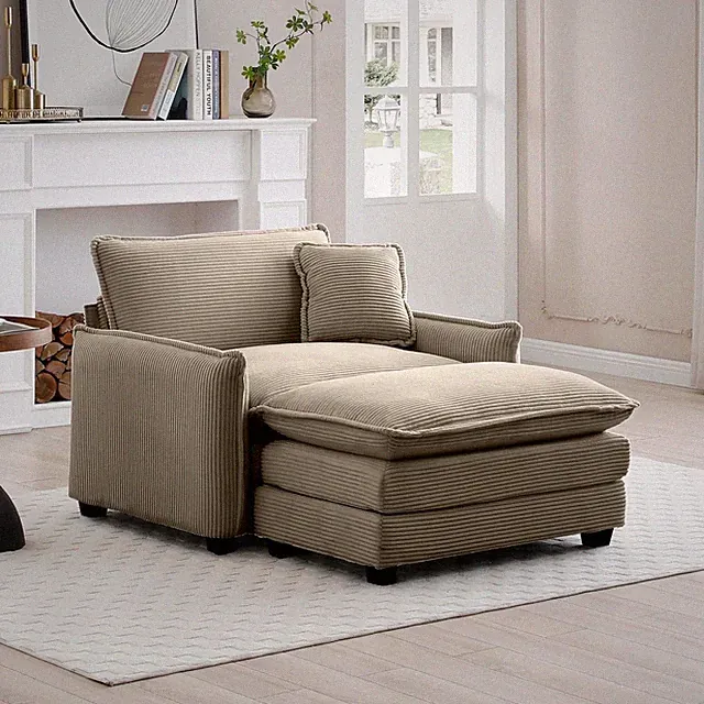 46" Oversized Corduroy Modular Sectional Single Sofa with 1 Ottoman, High-Densit