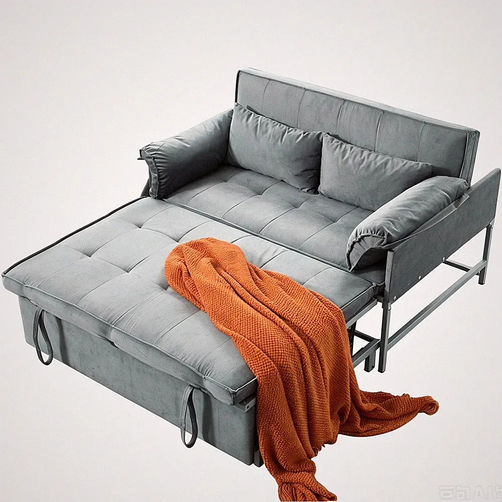 46" Velvet Sleeper Sofa Bed Twin Size Pull-Out Reclining Back 5 Angle Recline