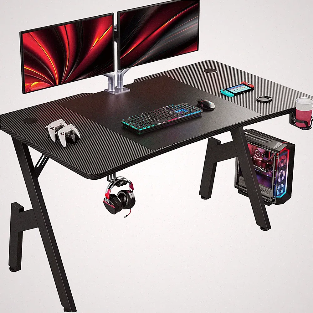 47/55 inch Gaming Desk with Headphone Hook & Cup Holder, PC Desk with Mouse Pad