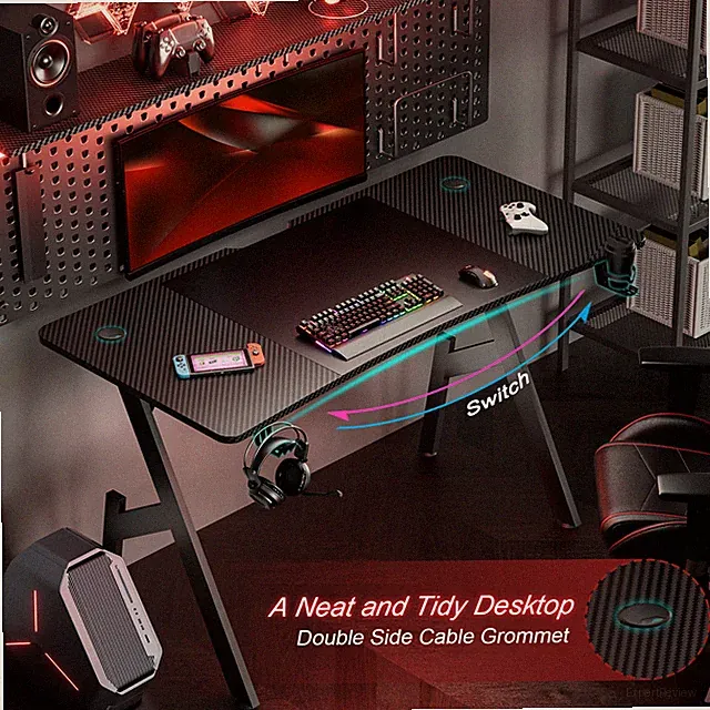47 inch Gaming Desk with Cup Holder & Headphone Hook & Mouse Pad, Gaming Table