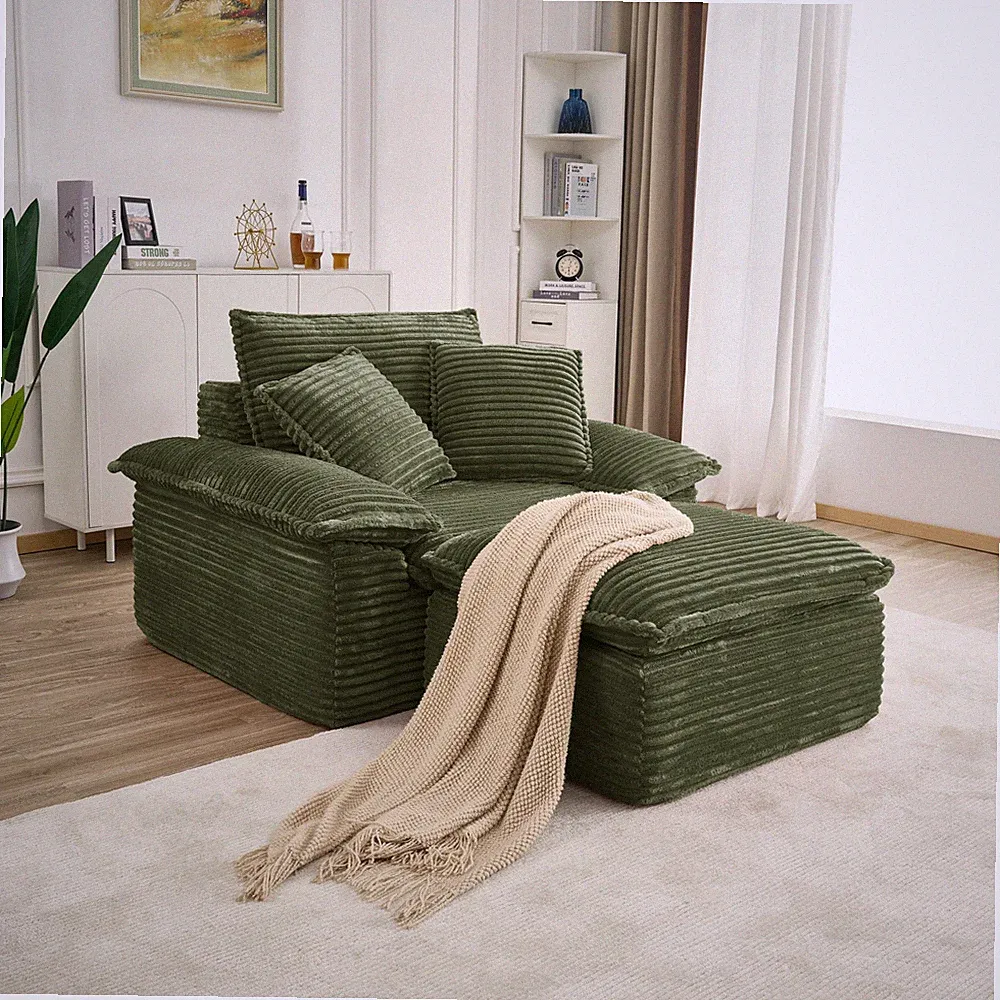 47" Oversized Sofa Chair and a Half with Ottoman, Cloud Sleeper Sectional, Green