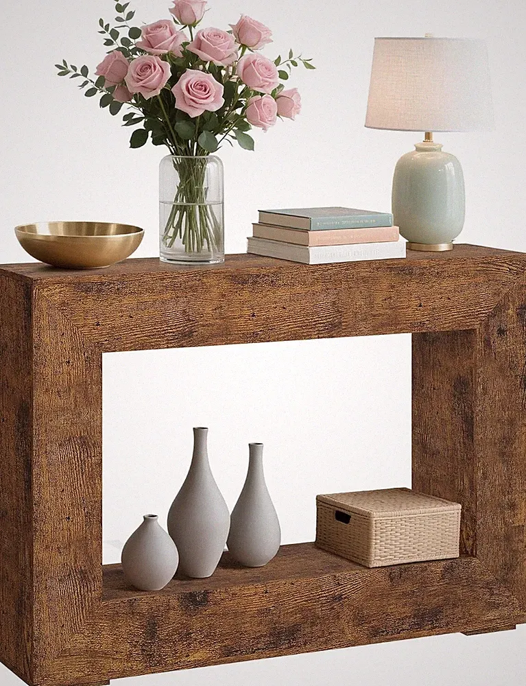 47" Rustic Farmhouse Console Table w/Storage, Narrow Entryway, Behind Couch