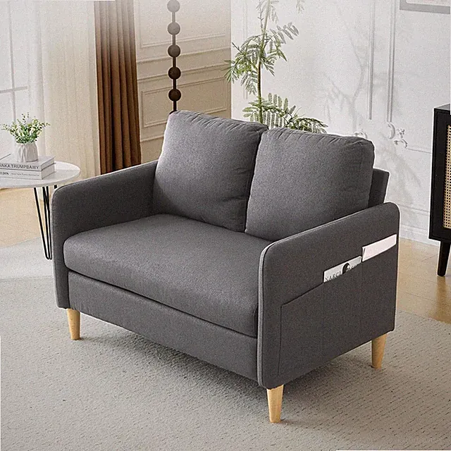 47" Small Couch Dark Grey Linen Loveseat Sofa Mini Couch Mid Century Modern