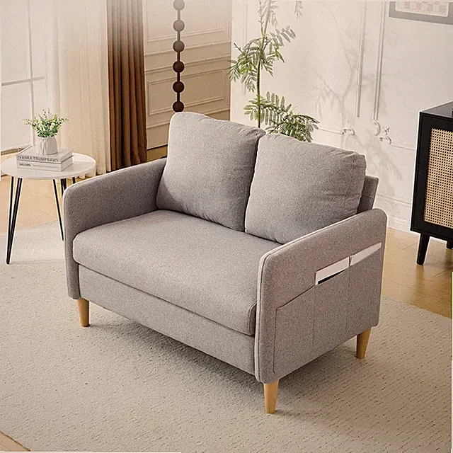 47" Small Couch Linen Loveseat Sofa Light Grey Mini Couch Mid Century Modern