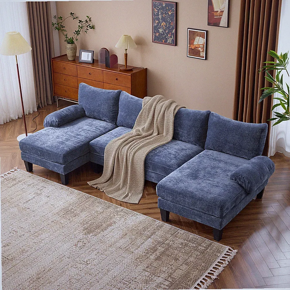 48.4"D x 111.4"W x 33.1"H Sectional Couches for Living Room Apartment Navy Blue