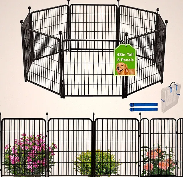 48 In(H) Garden Fence Panels, 8 Panels Total 17.7 Ft(L), Heavy Duty Iron Metal A