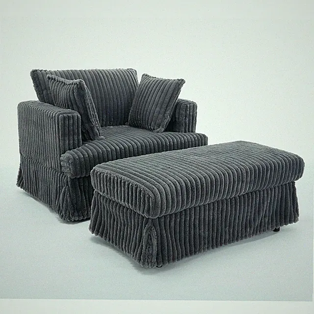 48" Oversized Chaise Lounge Chair Pillows Ottoman Stool Storage Corduroy Sleeper