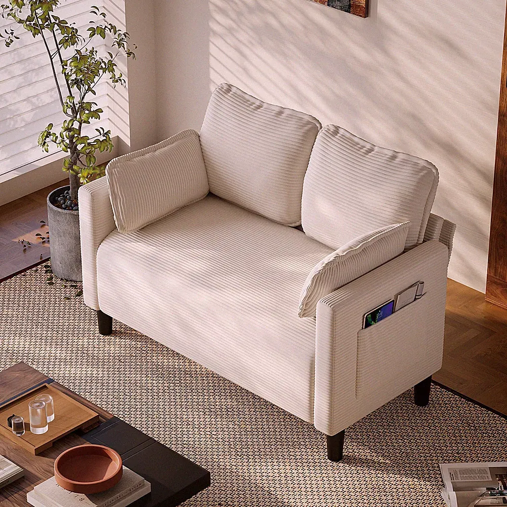 48" Sectional Sofa 2-Seat Cloud Loveseat Couch w/ Storage Pocket for Small Space