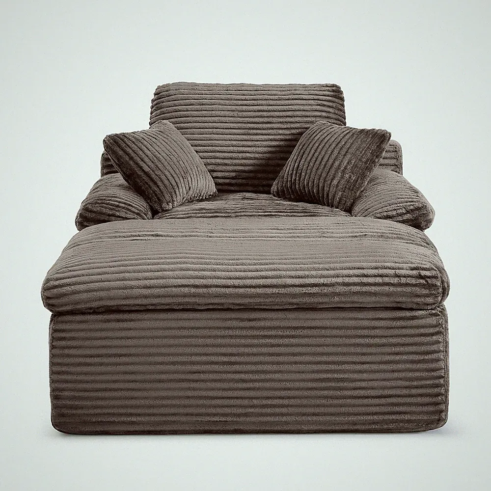 48" x 70" Corduroy Chaise Lounge with Ottoman, Boneless Sofa Bed for Living Room