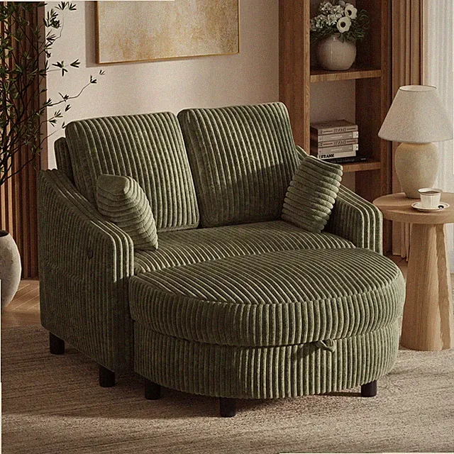 49.8" Corduroy Loveseat Sleeper Sofa 3-Position Backrest Storage Ottoman USB-C