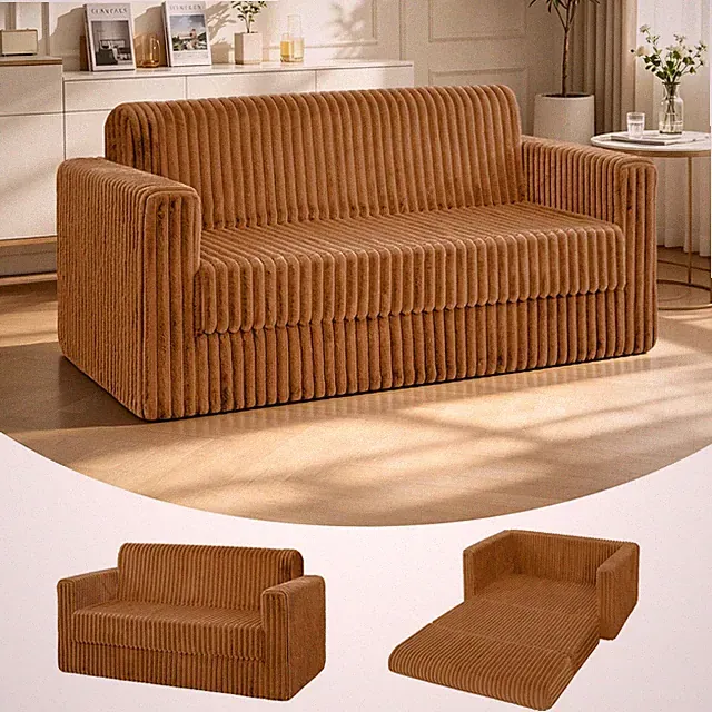 49.8" Loveseat Boneless Couch, 4-in-1 Convertible Sofa Bed, Plush Fur Folding...