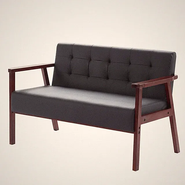 49" Solid Cedarwood Loveseat Tufted Faux Leather High-Density Foam 2-Seater Sofa