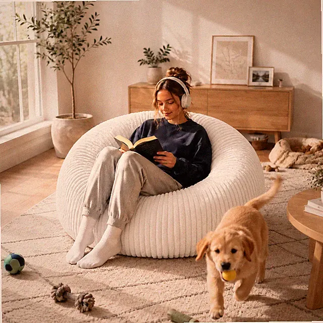 4FT Wide‑Wale Corduroy Memory Foam Bean Bag Chair Anti‑Slip Bottom for Bedroom