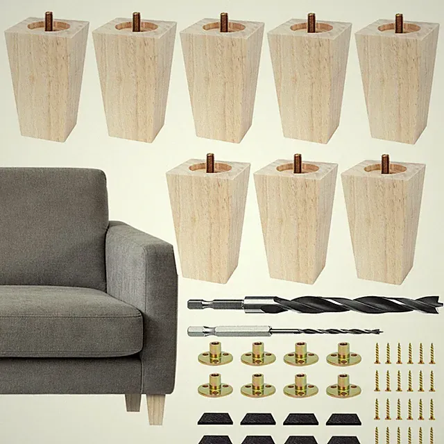 4inch Furniture feet Table Legs Couch Legs Unfinished Square Bed Feet 4 inch...