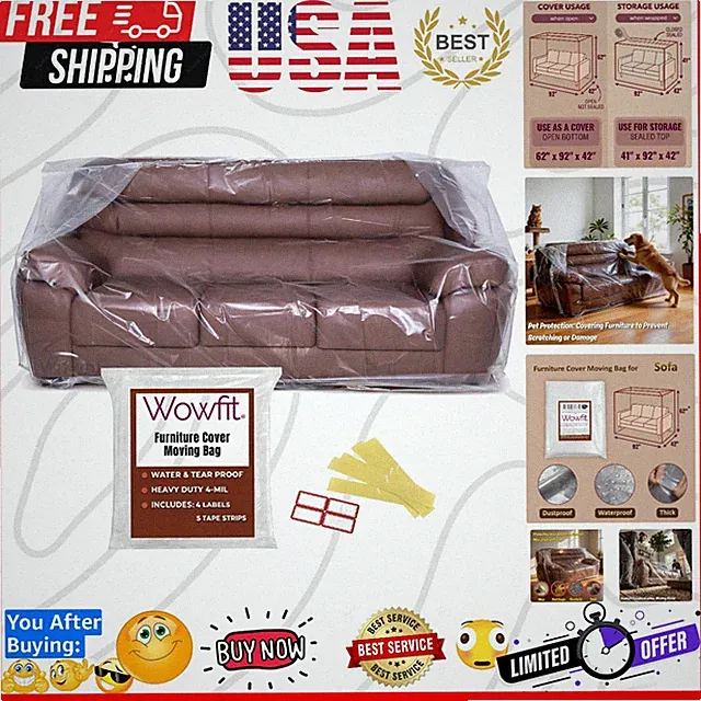 4mil Couch Cover for Moving, Clear Sofa Storage Bag, 92Wx42Dx62/41H