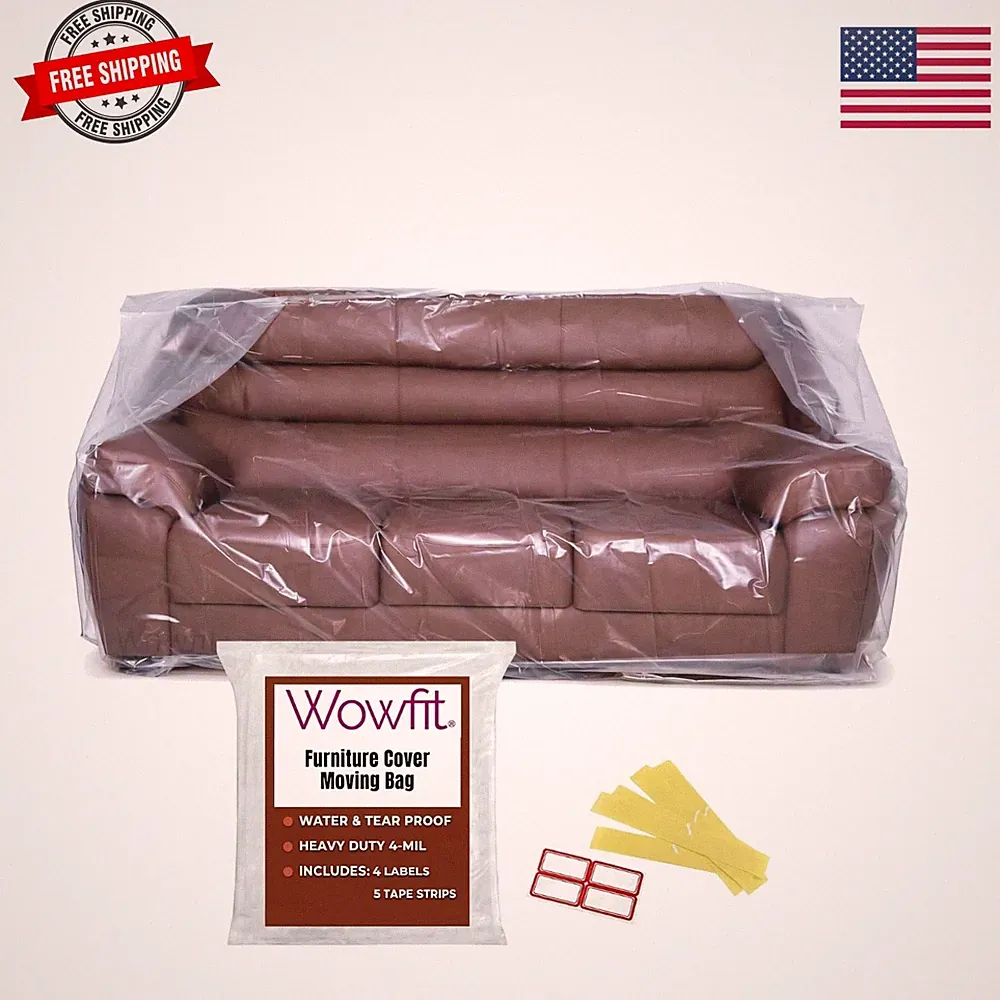 4mil Couch Cover for Moving, Clear Sofa Storage Bag, 92Wx42Dx62/41H | With Ta...