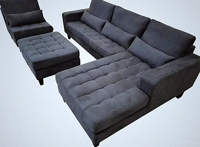 4Pc 120" to 152" Living Room/Family Room L Shape Modern Modular Dark Grey Microf