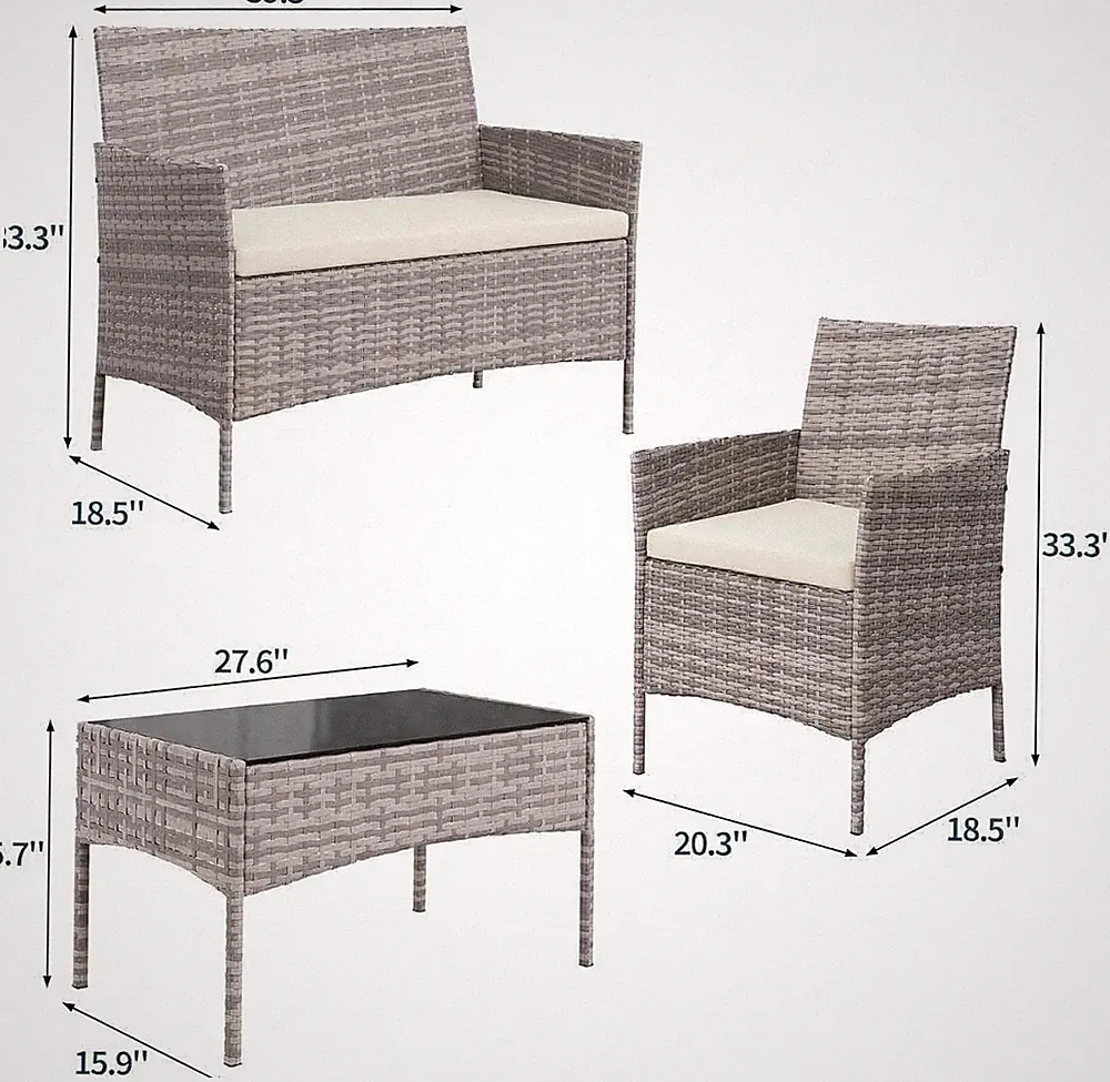 4pc Patio Furniture Set Outdoor Sectional Sofa Rattan Wicker Sofa w/ Glass Table