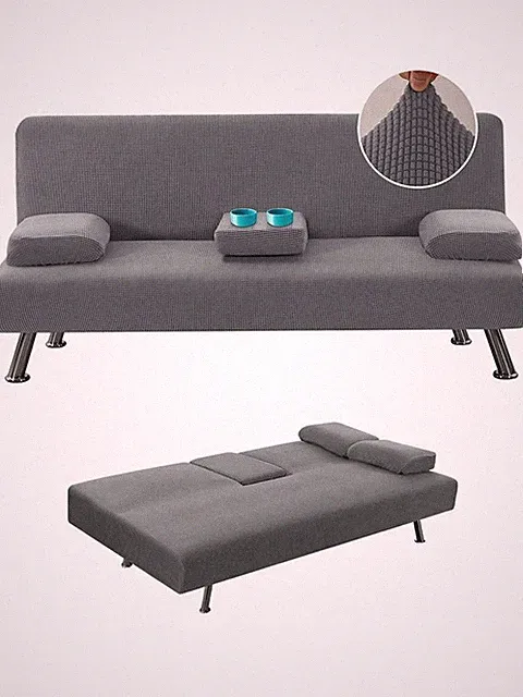 4pc Stretch Futon Sofa Bed Slipcover Removable Armrests Cupholders