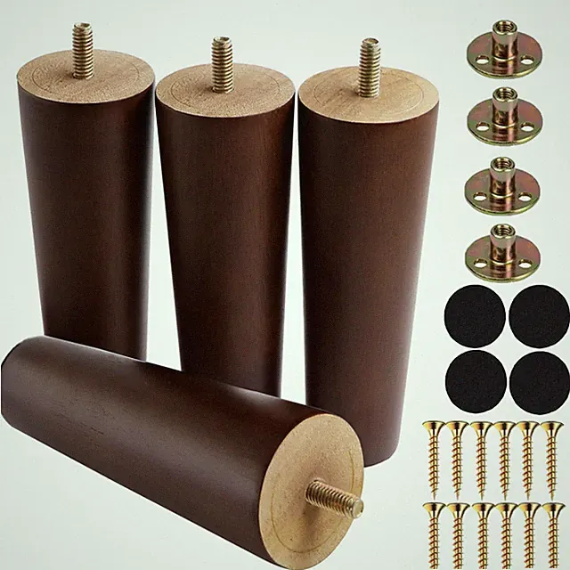 4PCS 6 Inch Wood Furniture Legs Brown Replacement Feet for Sofa TV Ottoman